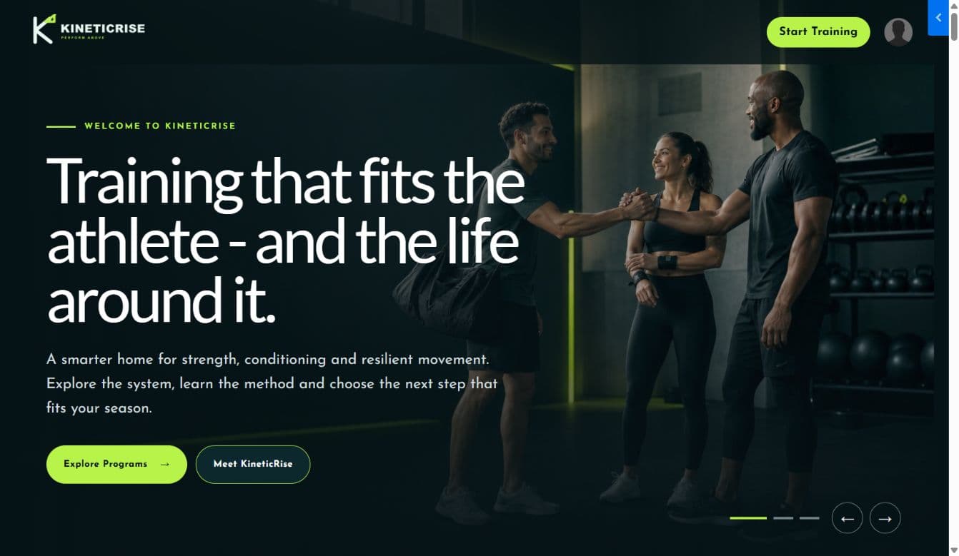 KineticRise — Performance Training Kajabi Site Theme template preview